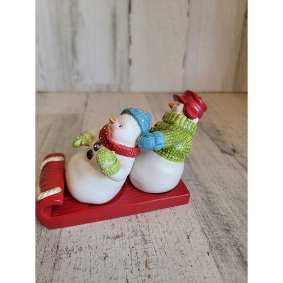 Hallmark AS IS flooding snowman salt pepper shaker kitchen Xmas set - Picture 3 of 7